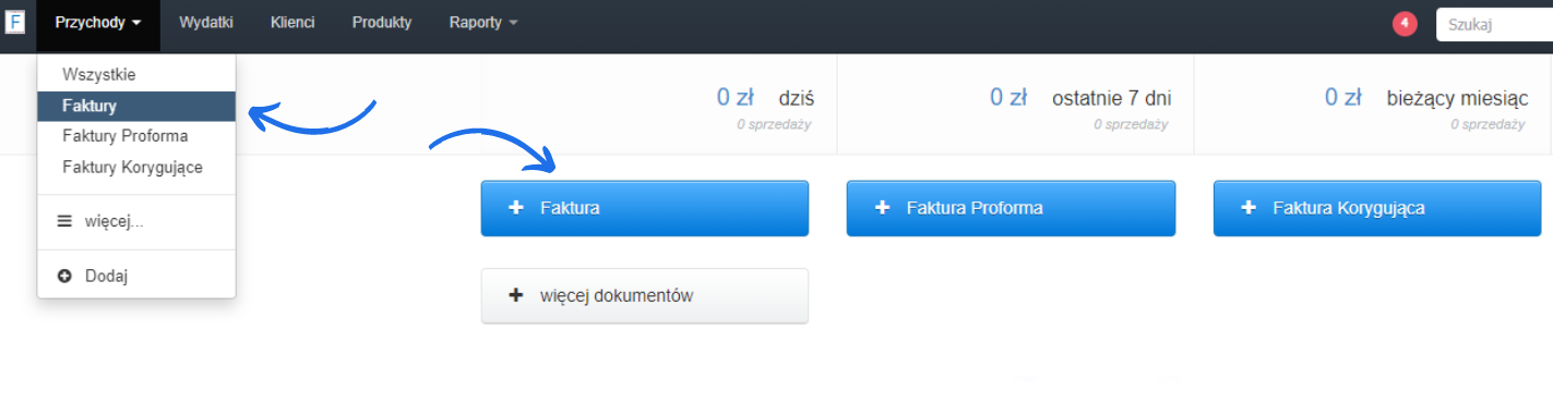 Opcje wystawiania faktury, faktury proformy i faktury korygującej w systemie do zarządzania przychodami i fakturami online