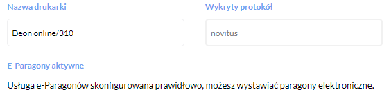 Widok prawidłowo skonfigurowanej usługi e-paragony w module do fiskalizacji Paragony.pl.