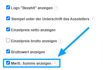 Zeige Umsatzsteuer