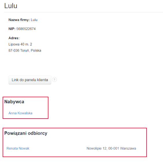 odbiorca nabywca karta klienta