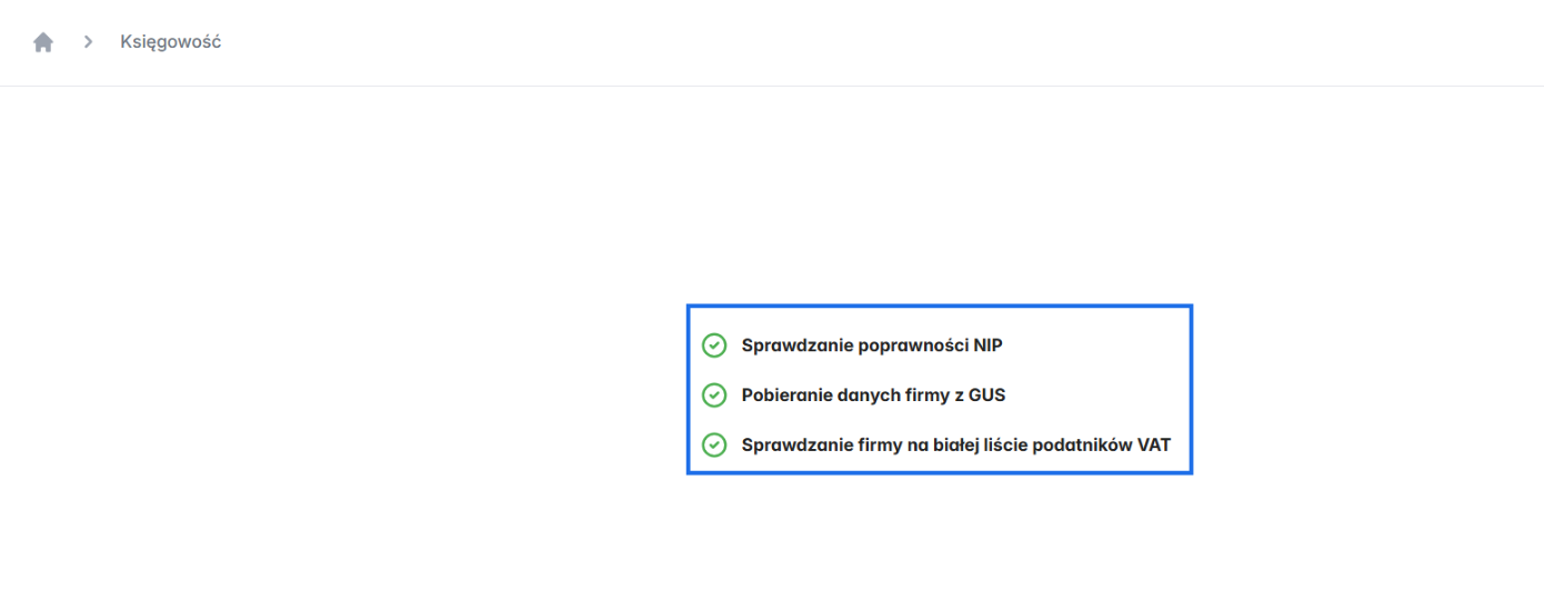 Weryfikacja poprawności danych firmy w bazie GUS w ramach aktywacji modułu samodzielnej księgowość w Fakturowni.