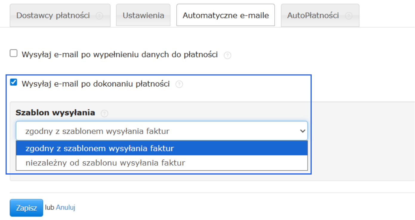 Ustawienia szablonu e-maila po dokonaniu płatności na zgodny z szablonem działu.