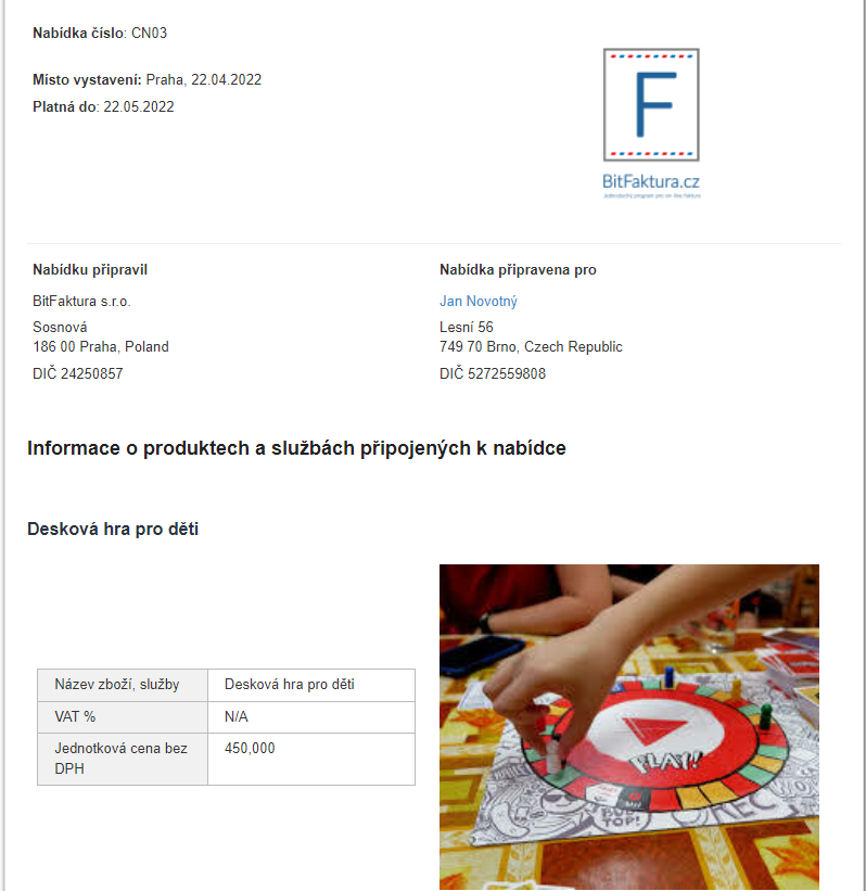 Cenova nabidka příklad