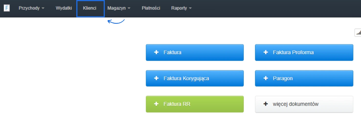 System do fakturowania z możliwością przejścia do zakładki z bazą klientów oraz wystawiania dokumentów jak faktura.