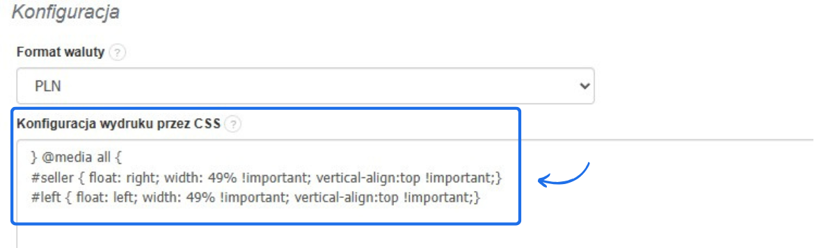 Kod CSS użyty do zamiany położenia danych sprzedawcy i nabywcy na wydruku faktury w systemie Fakturownia.