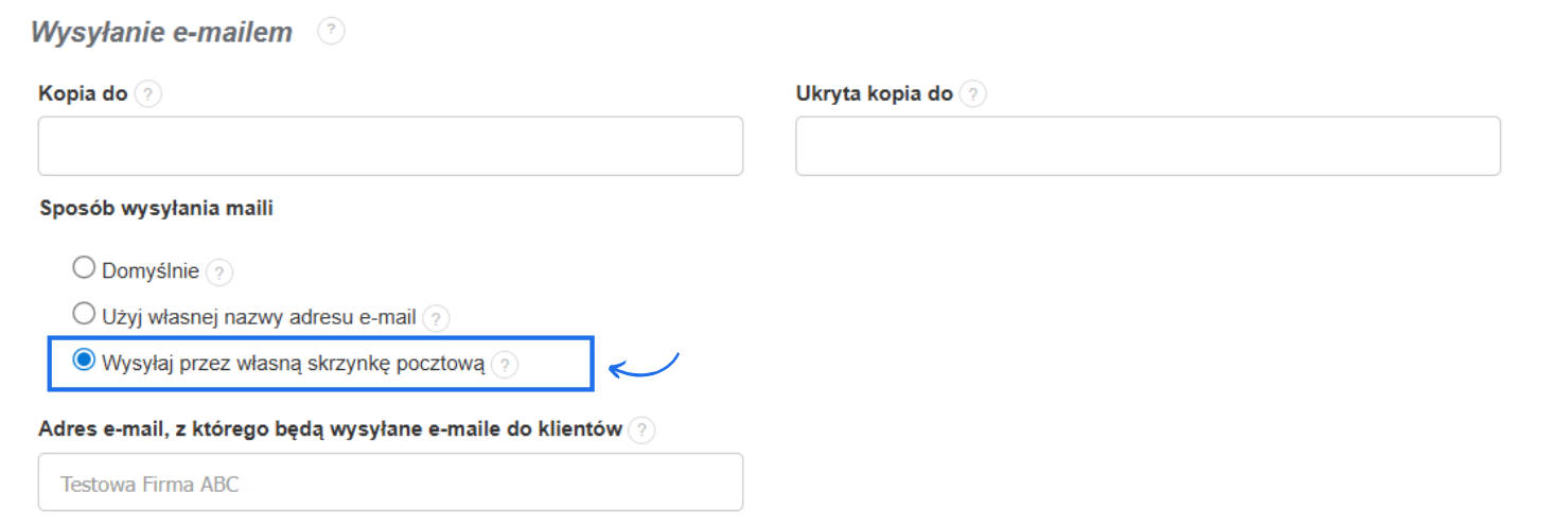 Konfiguracja wysyłki e-maila z systemu do fakturowania online z aktywną opcją wysyłki przez własna skrzynkę pocztową.