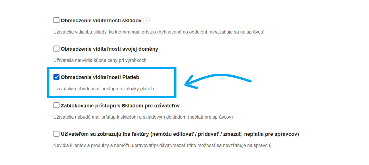 Omezeni viditelnosti plateb