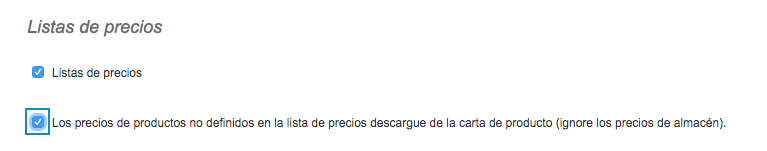 Los precios de productos no definidos en la lista de precios descargue de la carta de producto