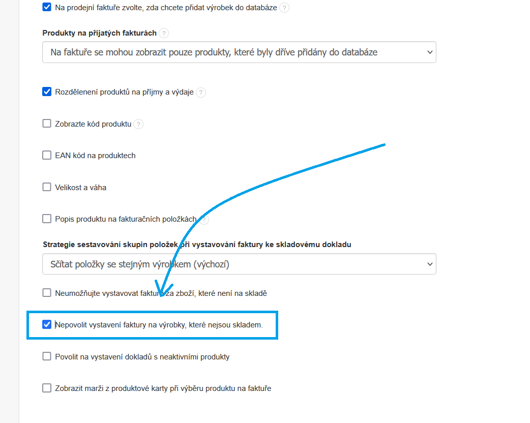 Nepovolit vystaveni faktury