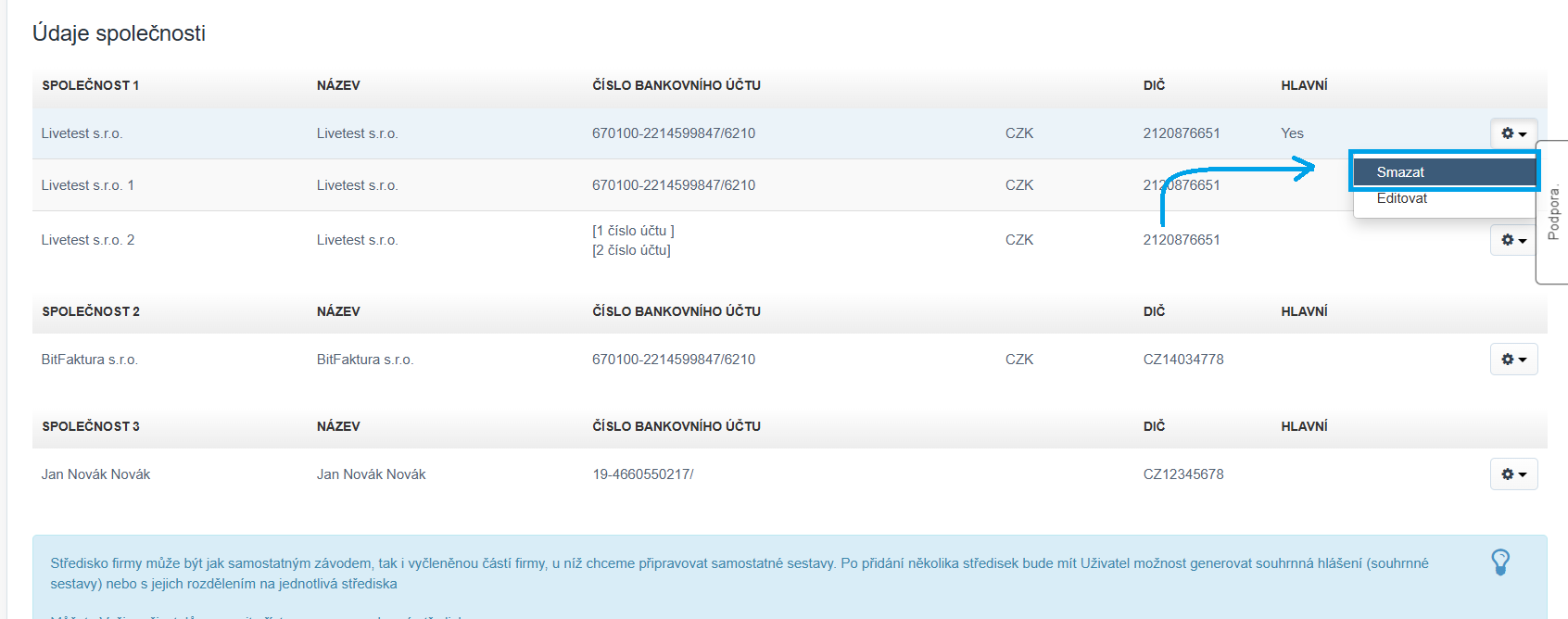 Udaje spolecnosti smazat
