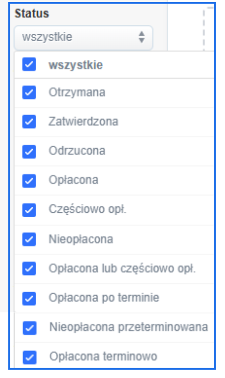 Lista statusów dostępnych do wyboru po stronie wydatków przy aktywnej integracji z KSeF.