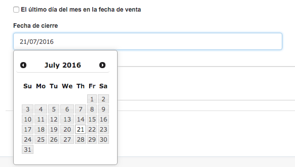 fecha de cierre de factura recurrente