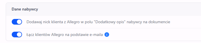 Dodatkowe ustawienia integracji z Allegro dotyczące danych Nabywcy.