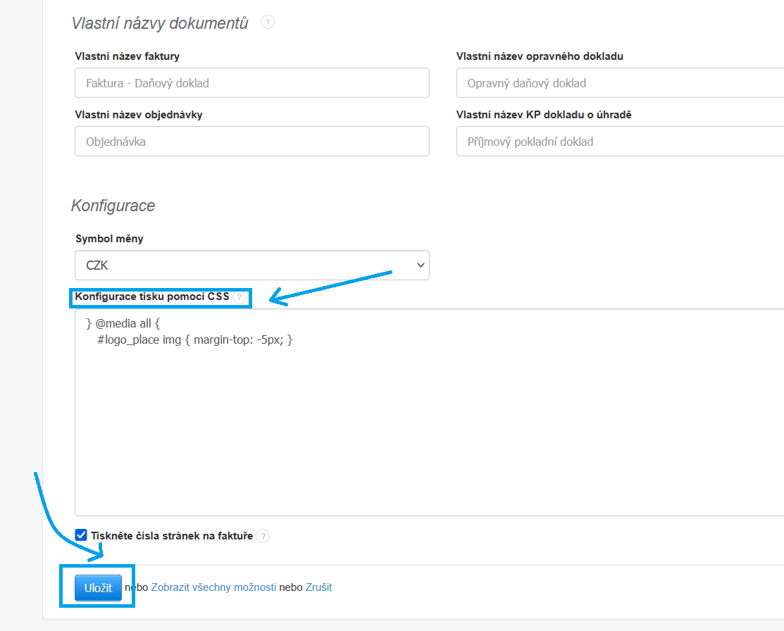 Konfigurace tisku pomoci CSS