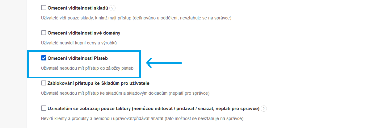 Omezeni viditelnosti plateb