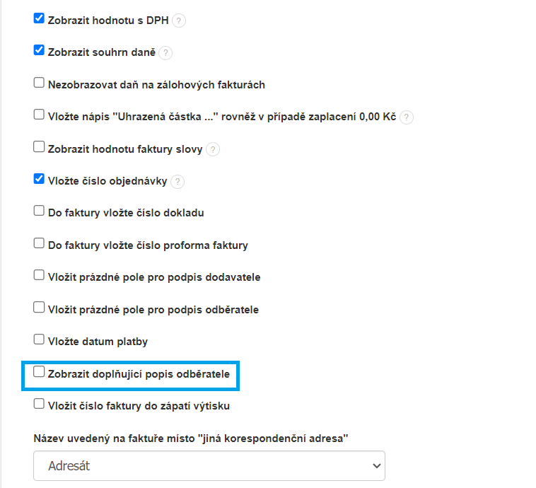 Zobrazit doplnujici popis odberatele