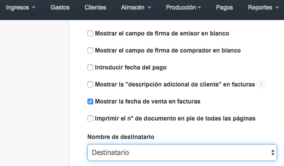 nombre de destinatario