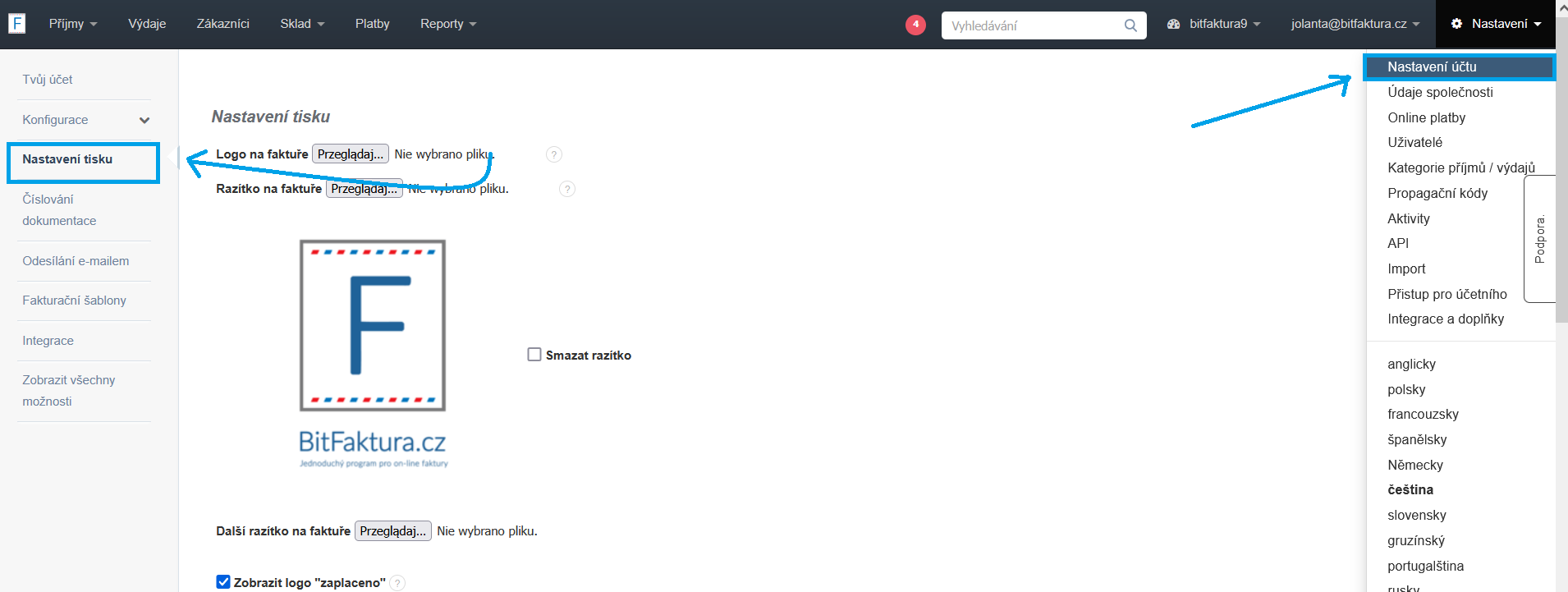 Nastaveni tisku zmena