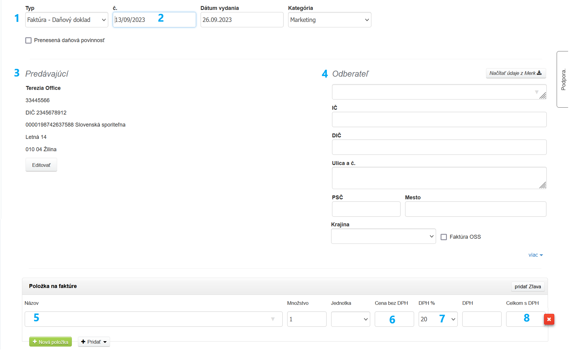 screen przedstawiający wymagane do wystawienia faktury dane