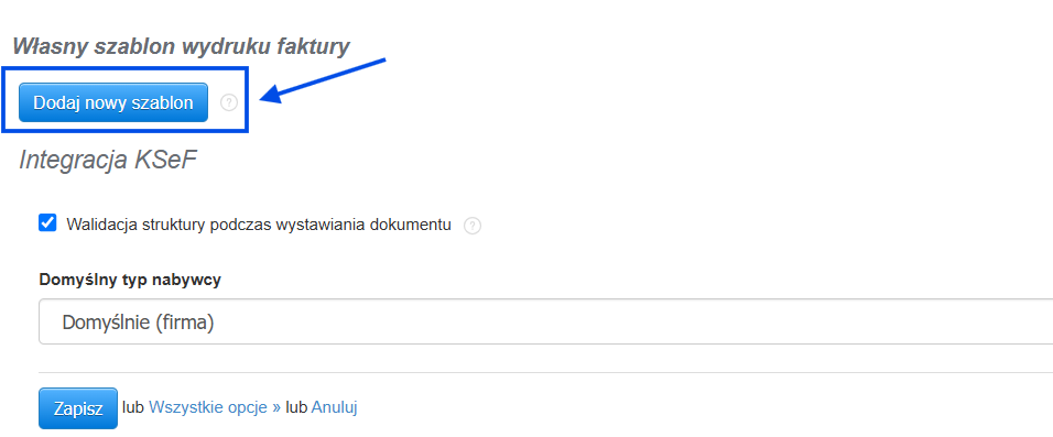 Ustawienia szablonów z możliwością tworzenia własnego.