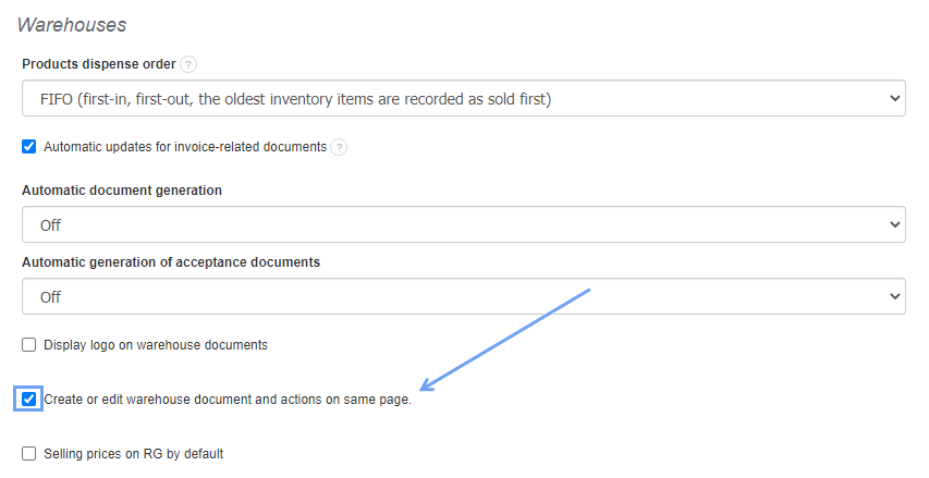 warehouse document actions