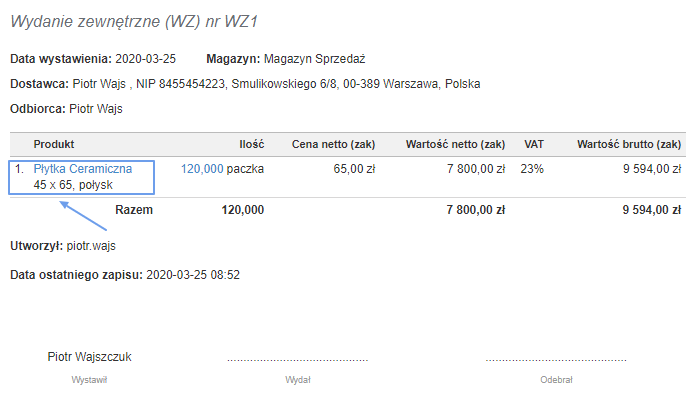 cena i uwagi po zapisaniu