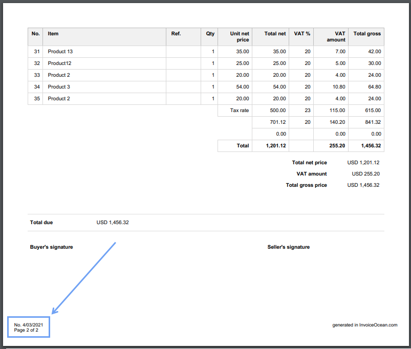 invoice number footer2