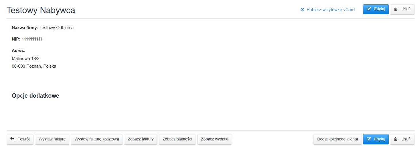 Podsumowanie informacji o kontrahencie bez informacji o powiązanych nabywcach.