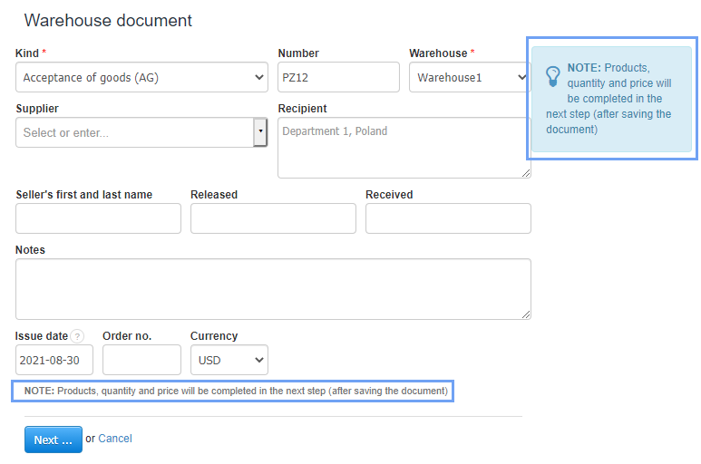 warehouse document actions 2