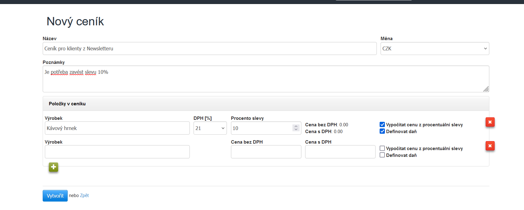Novy klientsky cenik