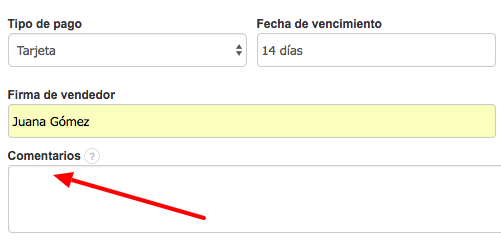 comentarios adicionales en factura