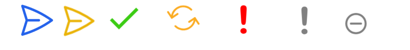 Ikony statusów KSeF na liście faktur w systemie Fakturownia: do wysyłki, wysłano poprawnie, w trakcie, błąd wysyłki, brak połączenia, nie dotyczy.