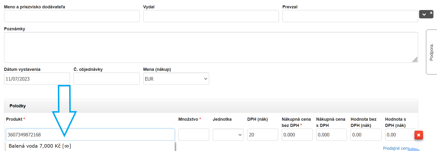 produkt w dokumencie magazynowym 2