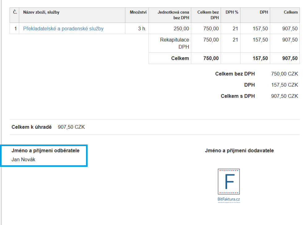 Jmeno a prijmeni odberatele