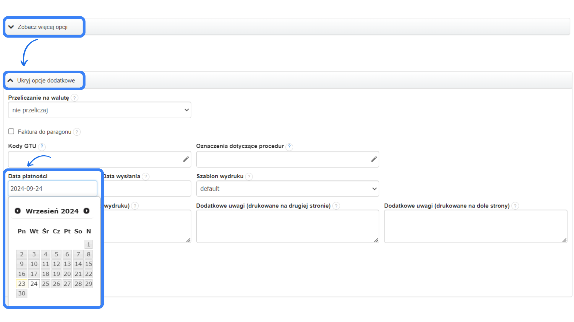 Jak dodać datę płatności na fakturze
