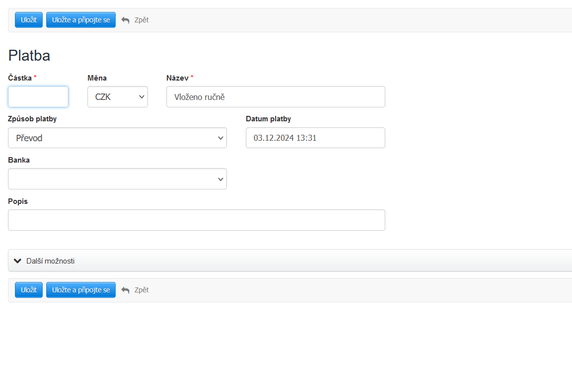 Vyplneni platby rucne
