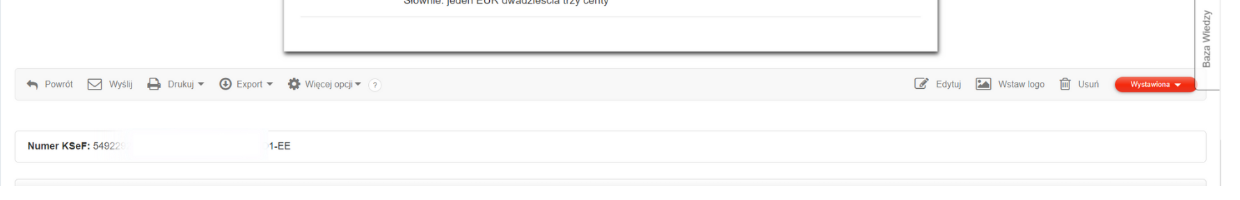 Podgląd faktury z widoczną sekcją, gdzie system wskazuje przypisany do faktury numer KSeF.