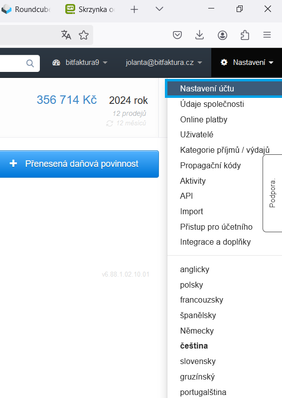 Nastaveni uctu - platby