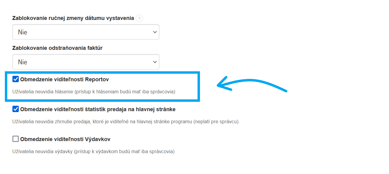 Omezeni viditelnosti reportu