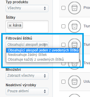 Stitky filtrovani textu