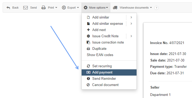 Payments one invoice 5