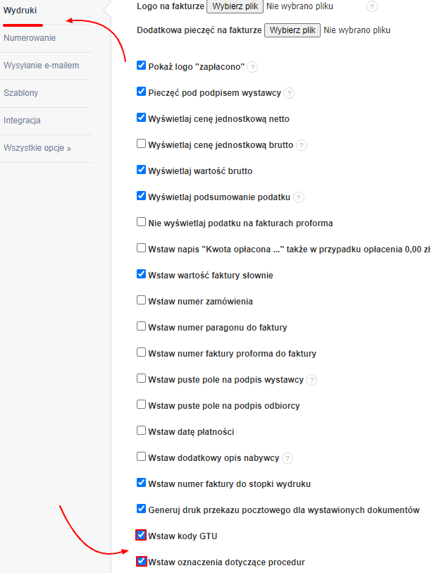 kody procedur i GTU 2