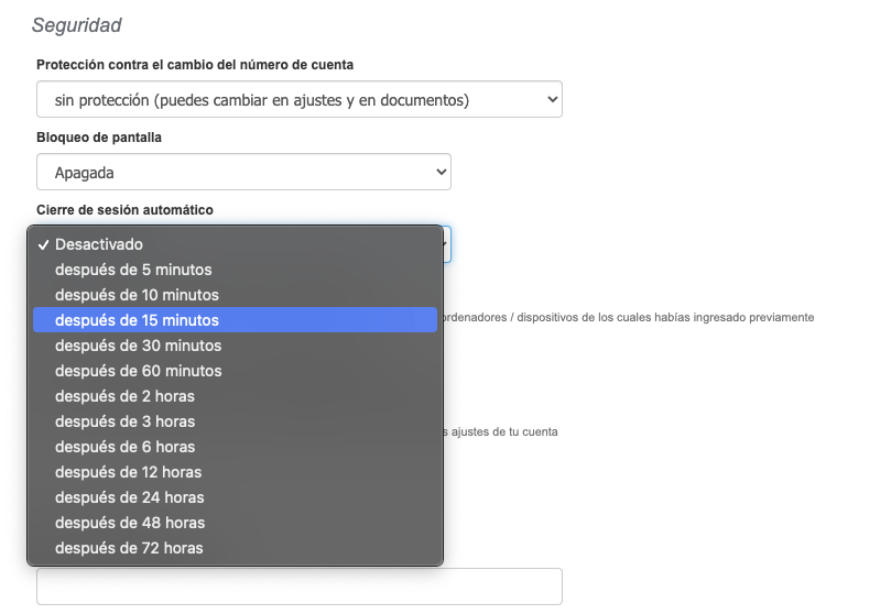 cierre de sesión automático tiempo
