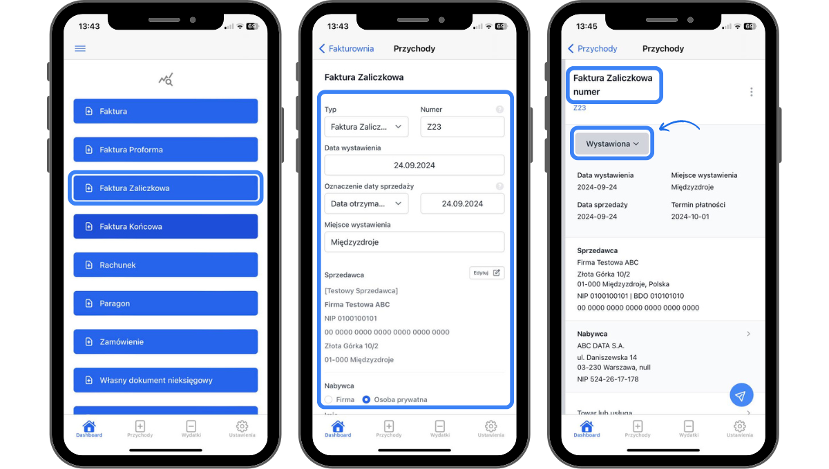 Jak wystawić fakturę zaliczkową w aplikacji mobilnej