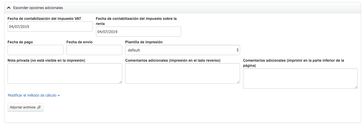 comentarios adicionales en factura