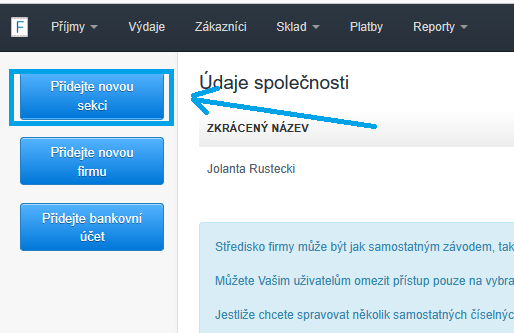 Pridejte novou sekci