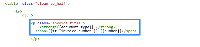 Template HTML code with the document name and number moved for the BLUE template