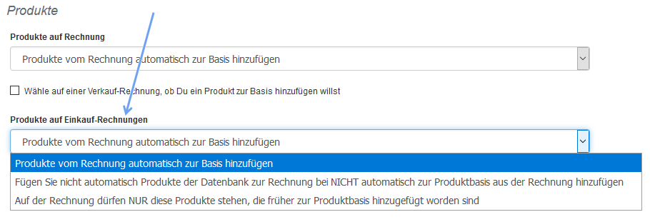 Produkte auf Einkauf Rechnungen