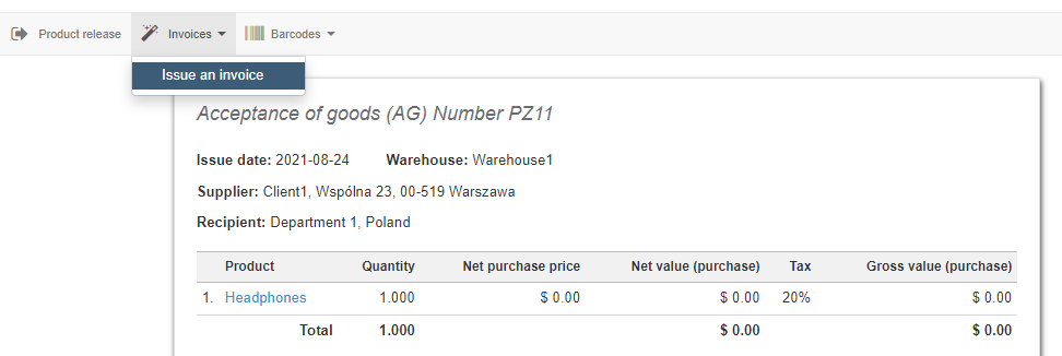 invoice warehouse documents1