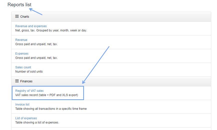 Registry of VAT sales